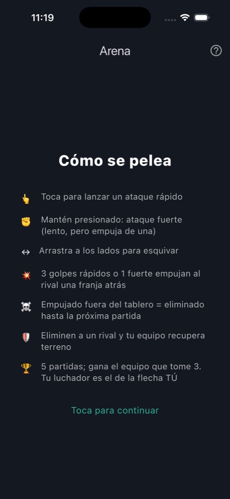 Pantalla de cómo jugar con los tres gestos